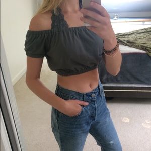 Off the shoulder dark green crop top